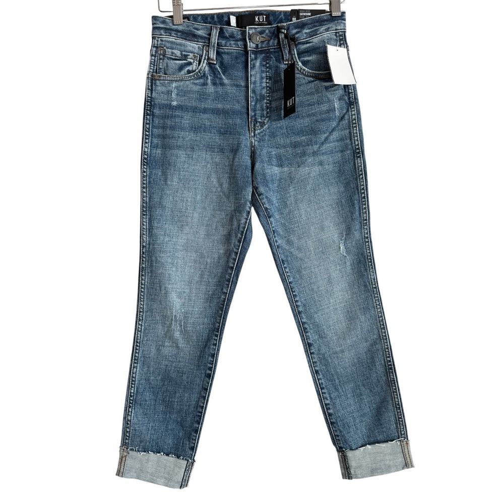 Kut From‎ The Kloth Catherine High Rise Boyfriend Womens Blue Jeans Size 00 NEW